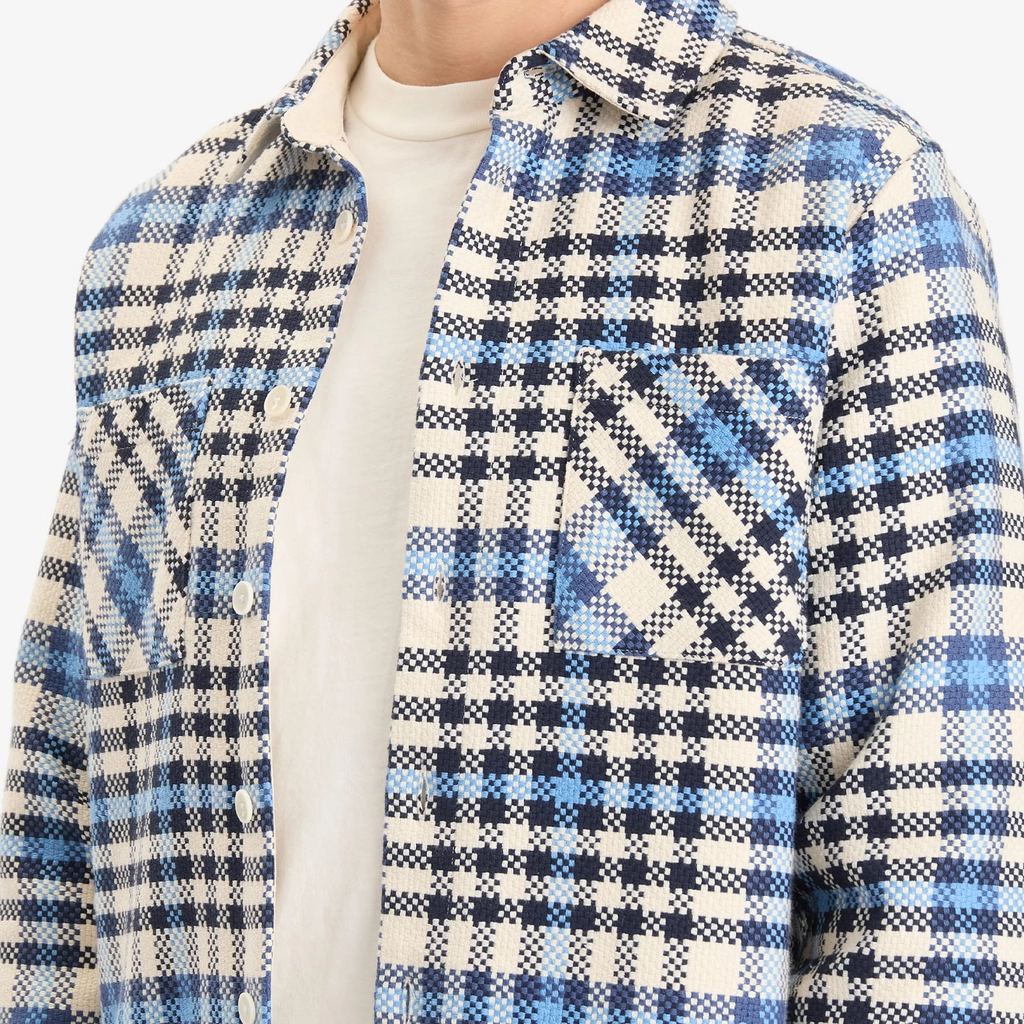 Wax London Men's Whiting Strand Check Overshirt Ecru/Blue
